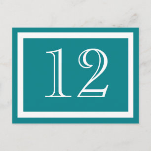 Tarjetas de números de tabla verde azuladas