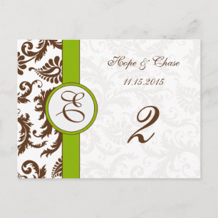 Tarjetas de números de tabla verde de Apple Damask