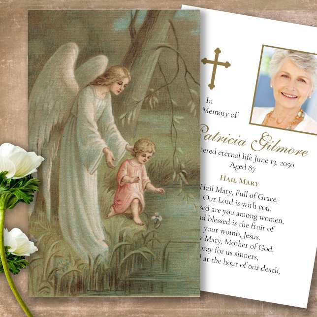 Tarjetas de oración | Ángel Del Cielo (catholic, religious, celebration of life, in loving memory of, prayer cards for bereavement)