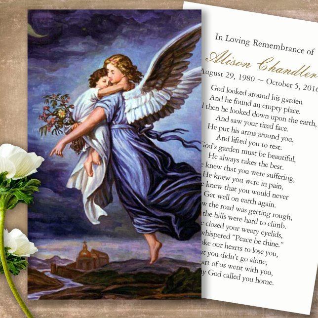 Tarjetas de oración | Ángel del Señor 5 (catholic, religious, celebration of life, in loving memory of, prayer cards for bereavement)