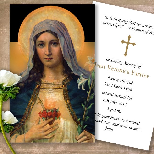 Tarjetas de oración | Antigua Inmaculada María del (catholic, religious, celebration of life, in loving memory of, prayer cards for bereavement)