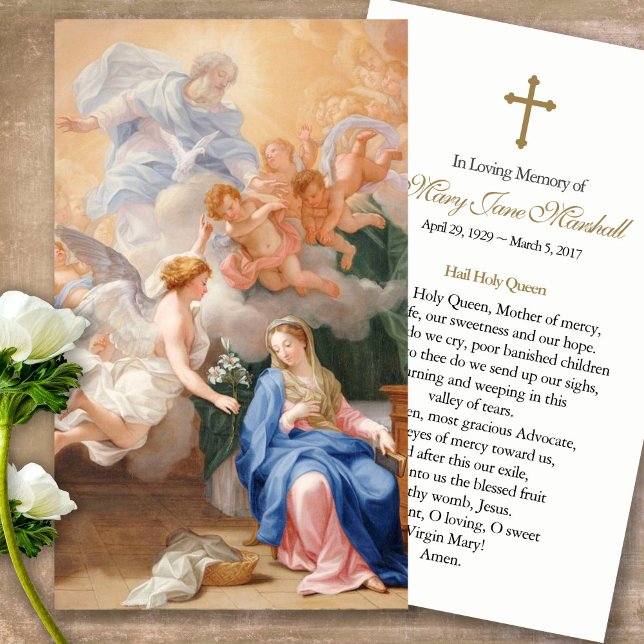 Tarjetas de oración | Anunciación (catholic, religious, celebration of life, in loving memory of, prayer cards for bereavement)