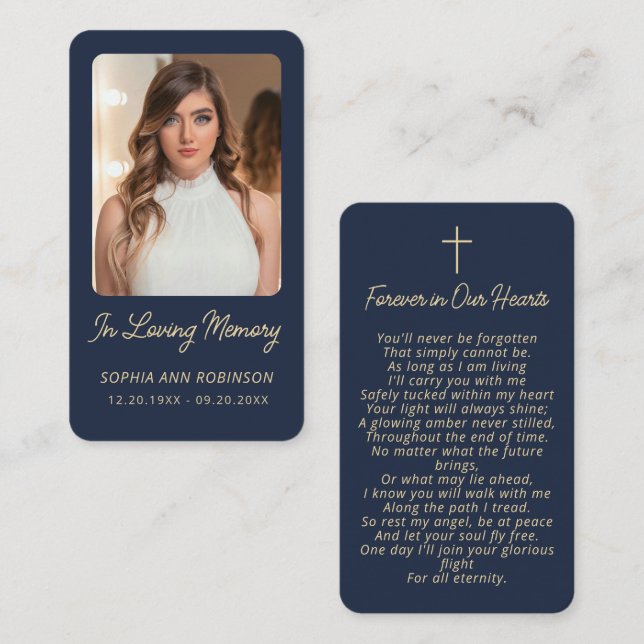 Tarjetas de oración azules doradas para memorial d (Anverso / Reverso)