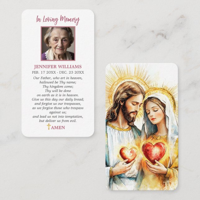 Tarjetas de oración católicas del Sagrado Corazón  (Anverso / Reverso)