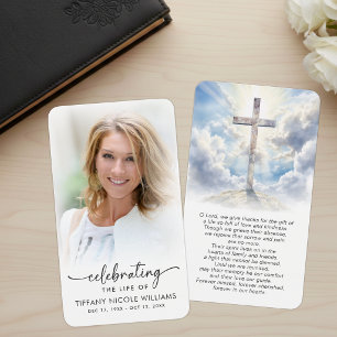 Tarjetas de oración con foto de cruz celebrando la