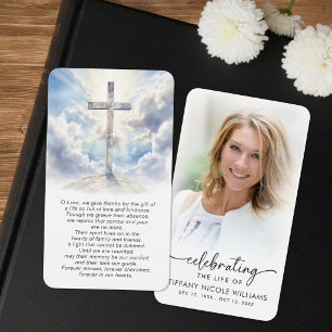 Tarjetas de oración con foto de cruz celebrando la
