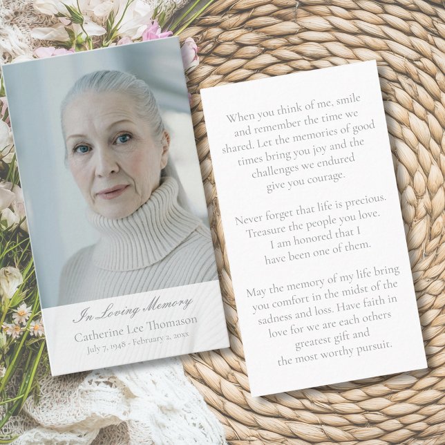 Tarjetas de oración con foto de funeral con letra  (Elegant Script Funeral Photo Prayer Cards
)