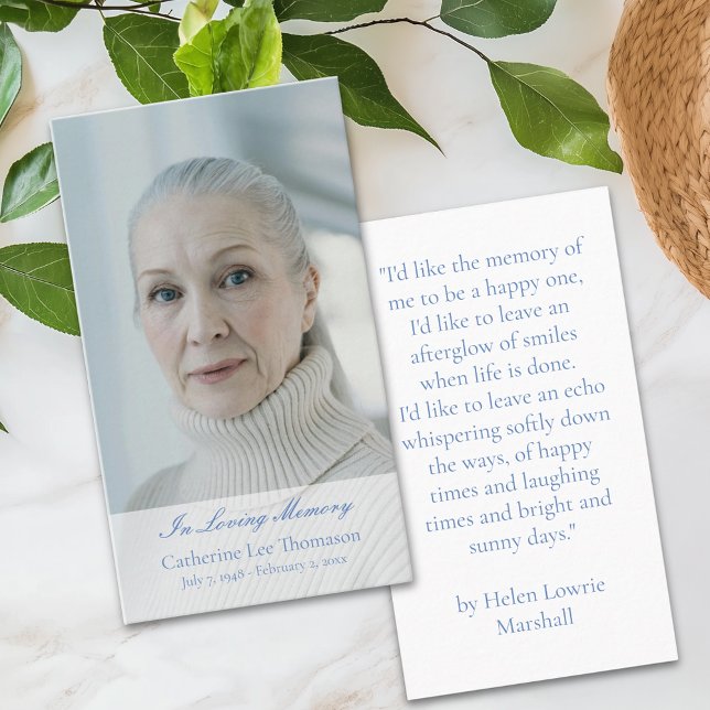 Tarjetas de oración con foto elegantes en memoria (Elegant In Loving Memory Photo Prayer Cards)