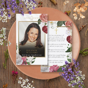 Tarjetas de oración con foto floral conmemorativa 