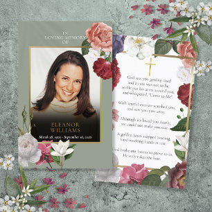 Tarjetas de oración con foto floral de memorial fú