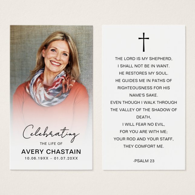Tarjetas de oración con foto para funeral de celeb (Anverso y reverso)