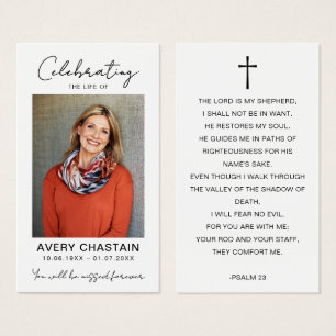 Tarjetas de oración con foto para funeral de celeb