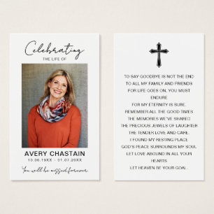 Tarjetas de oración con foto para funeral de celeb