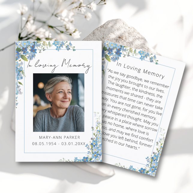 Tarjetas de Oración con Fotos de Flores Nomeolvide (Forget Me Not Flowers Photo Prayer Cards)
