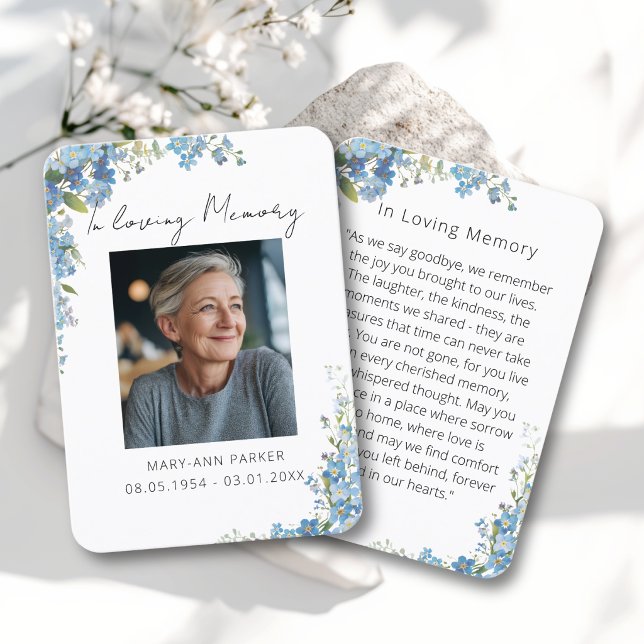 Tarjetas de Oración con Fotos de Flores Nomeolvide (Forget Me Not Flowers Photo Prayer Cards)