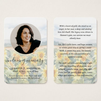 Tarjetas de oración conmemorativas con foto de cam