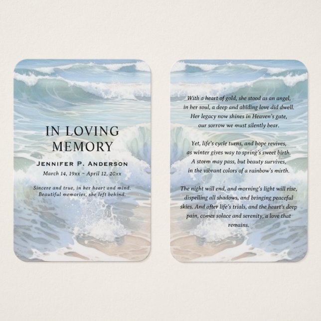 Tarjetas de oración conmemorativas de olas rodante (Anverso y reverso)