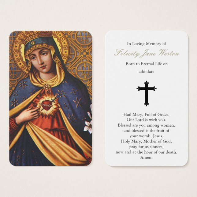 Tarjetas de oración | Corazón inmaculado de María (Anverso y reverso)