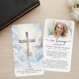 Tarjetas de oración cristianas en memoria cruz