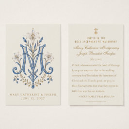 Tarjetas de oración de boda con monograma mariano