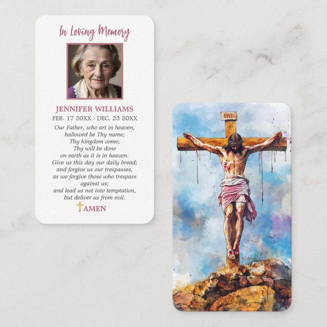 Tarjetas de oración de Jesús Funeral Crucifixión P (Anverso / Reverso)