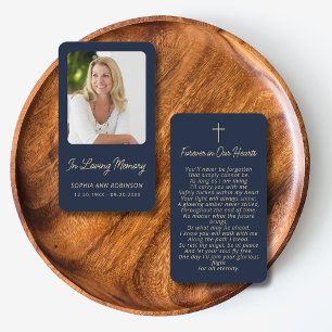 Tarjetas de oración de simpatía funeral oro azul