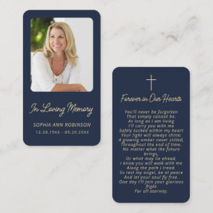 Tarjetas de oración de simpatía funeral oro azul
