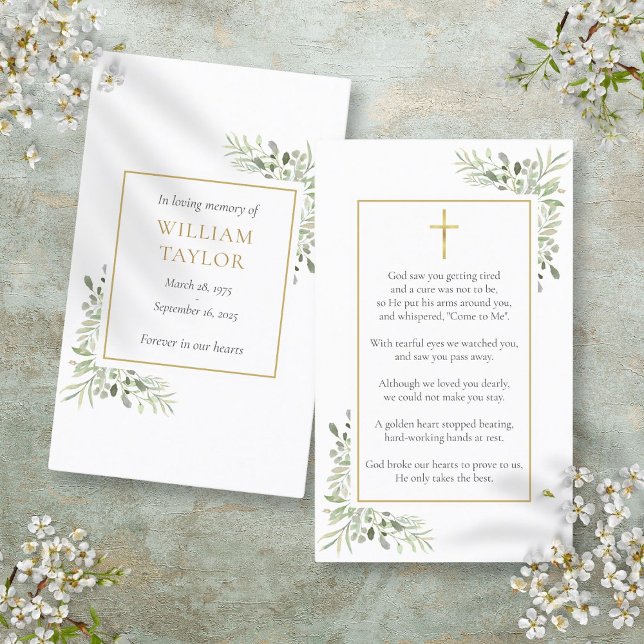 Tarjetas de oración de vegetación conmemorativa de (Funeral Sympathy Memorial Greenery Prayer Cards)