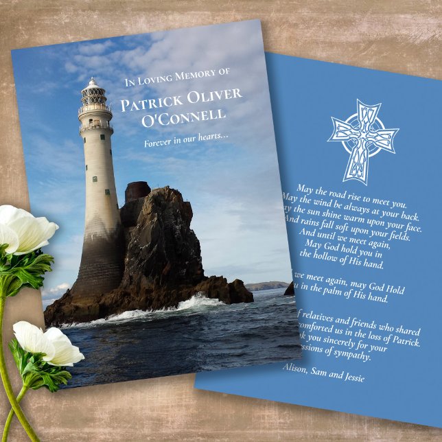 Tarjetas de oración | Faro irlandés (catholic, religious, celebration of life, in loving memory of, prayer cards for bereavement)