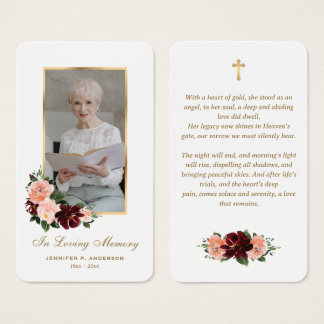 Tarjetas de oración fúnebres con foto floral rosa 