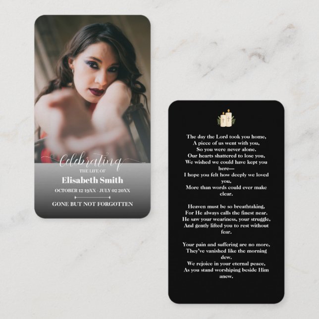 Tarjetas de oración funerales - Celebración de la  (Anverso / Reverso)