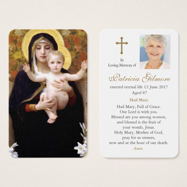 Tarjetas de oración | Madonna de los Lilies (Anverso y reverso)