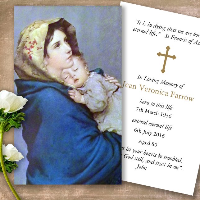 Tarjetas de oración | Madonnina (catholic, religious, celebration of life, in loving memory of, prayer cards for bereavement)