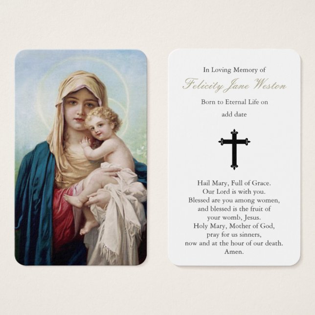 Tarjetas de oración | Madre María y Niño Jesús (Anverso y reverso)