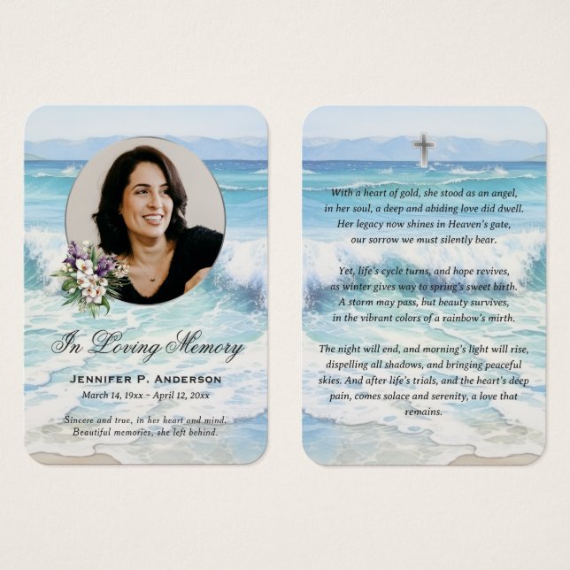 Tarjetas de oración memorial con flores de playa (Anverso y reverso)