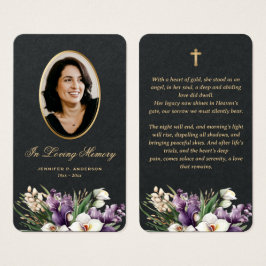 Tarjetas de oración memorial de flores de oro negr