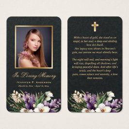 Tarjetas de oración memorial florales de oro negro