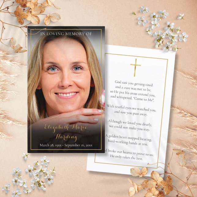 Tarjetas de oración memorial fúnebre con foto eleg (Elegant Photo Funeral Memorial Prayer Cards)