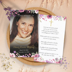 Tarjetas de oración memorial fúnebre con foto flor