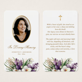 Tarjetas de oración memorial fúnebre con foto flor
