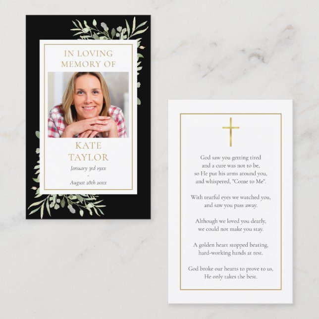 Tarjetas de oración memorial fúnebre con vegetació (Anverso / Reverso)
