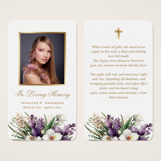 Tarjetas de oración memorial fúnebre de orquídea d (Anverso y reverso)