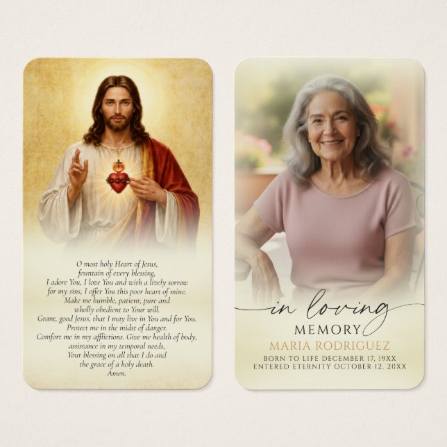 Tarjetas de oración memorial fúnebre del Sagrado C (Anverso y reverso)