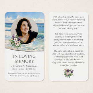 Tarjetas de oración memoriales de flores con olas 