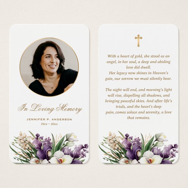 Tarjetas de oración memoriales de funeral con foto (Anverso y reverso)
