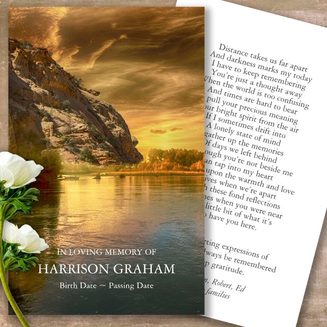 Tarjetas de oración | Montaña Lake - Deluxe (sunset, sunrise, lake, celebration of life, in loving memory of, prayer cards for bereavement)