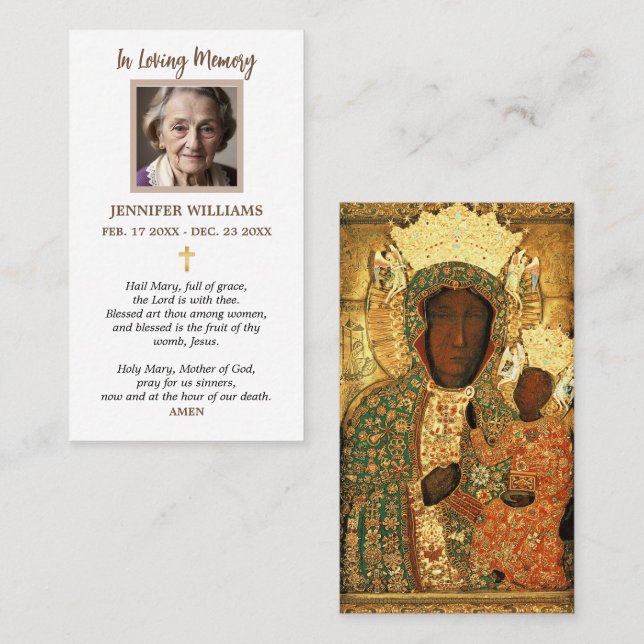 Tarjetas de Oración Nuestra Señora de Czestochowa  (Anverso / Reverso)