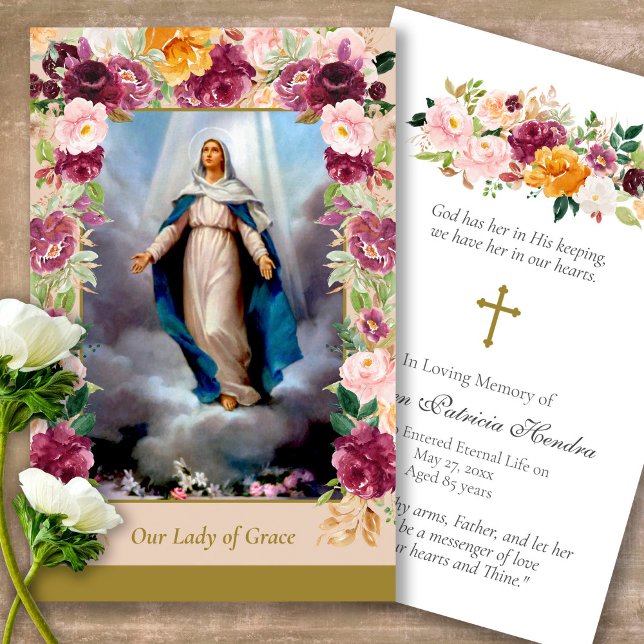 Tarjetas de oración | Nuestra Señora de Grace - De (catholic, religious, celebration of life, in loving memory of, prayer cards for bereavement)