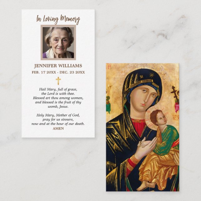 Tarjetas de Oración Nuestra Señora del Perpetuo So (Anverso / Reverso)