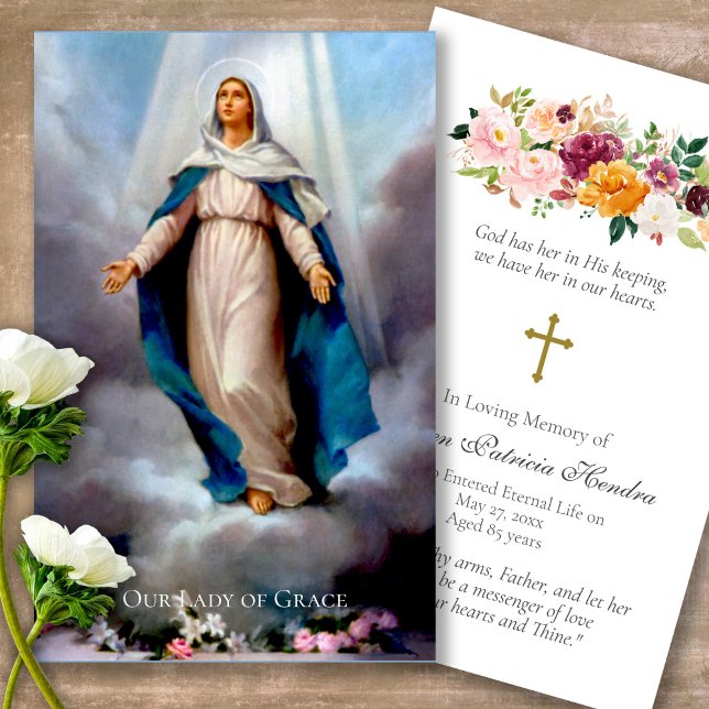 Tarjetas de oración | Nuestra Señora - Lujo (catholic, religious, celebration of life, in loving memory of, prayer cards for bereavement)